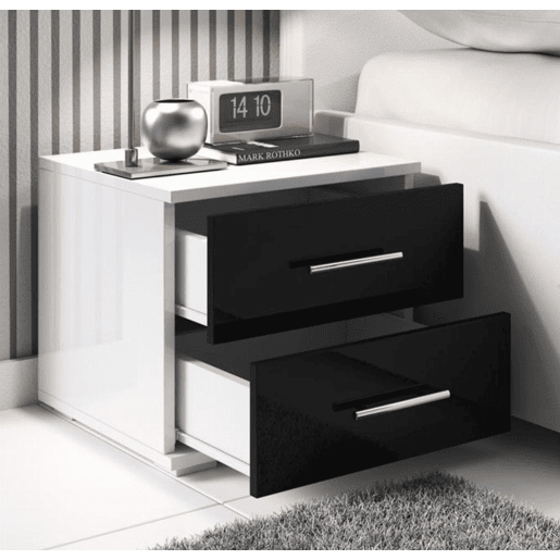 Mesa de cabeceira Quarto de dormir BrancoPreto 40x40x35 2 gavetas Beatriz Muebles Bonitos