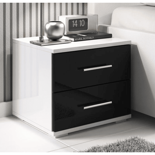 Mesa de cabeceira Quarto de dormir BrancoPreto 40x40x35 2 gavetas Beatriz Muebles Bonitos