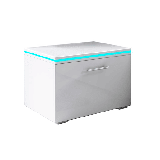 Mesa de cabeceira Quarto de dormir Branco 50x45x36,5 1 gaveta LED Victoria Muebles Bonitos
