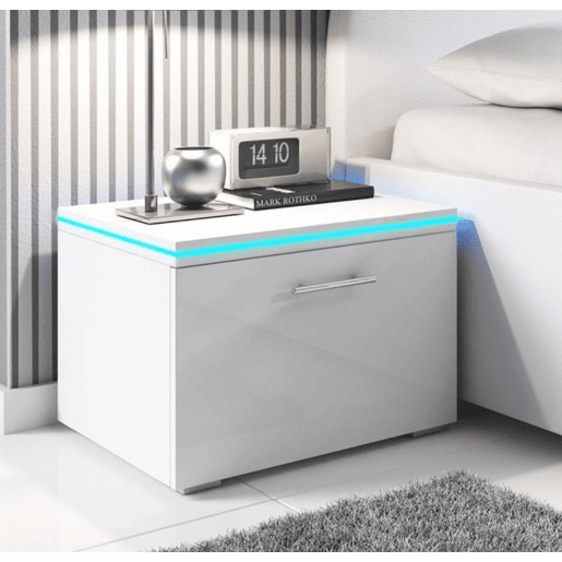 Mesa de cabeceira Quarto de dormir Branco 50x45x36,5 1 gaveta LED Victoria Muebles Bonitos