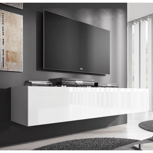 Móvel TV Suspenso Sala de estar e jantar Branco 160x40x30 1 porta Nora H2 Muebles Bonitos