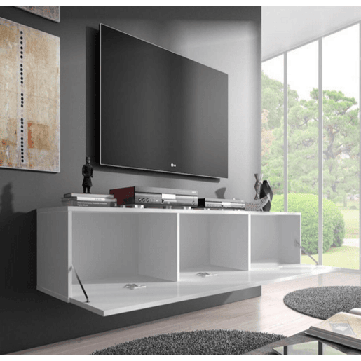 Móvel TV Suspenso Sala de estar e jantar Branco 160x40x30 1 porta Nora H2 Muebles Bonitos