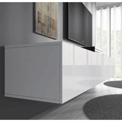 Móvel TV Suspenso Sala de estar e jantar Branco 160x40x30 1 porta Nora H2 Muebles Bonitos