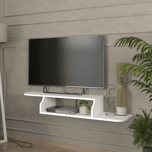 Prateleira de parede para TV Kershaby com compartimento abertos 120x30x19 cm Branco en.casa