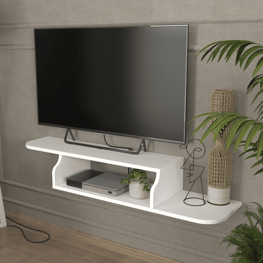 Prateleira de parede para TV Kershaby com compartimento abertos 120x30x19 cm Branco en.casa