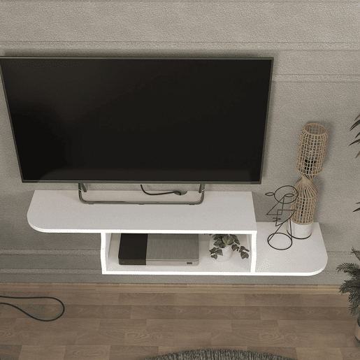 Prateleira de parede para TV Kershaby com compartimento abertos 120x30x19 cm Branco en.casa