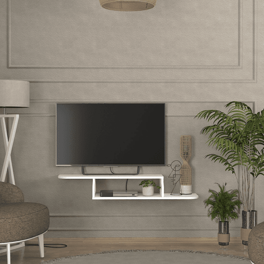 Prateleira de parede para TV Kershaby com compartimento abertos 120x30x19 cm Branco en.casa