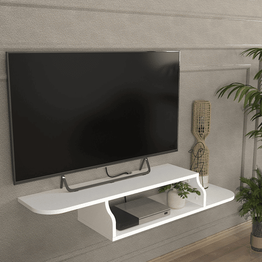 Prateleira de parede para TV Kershaby com compartimento abertos 120x30x19 cm Branco en.casa