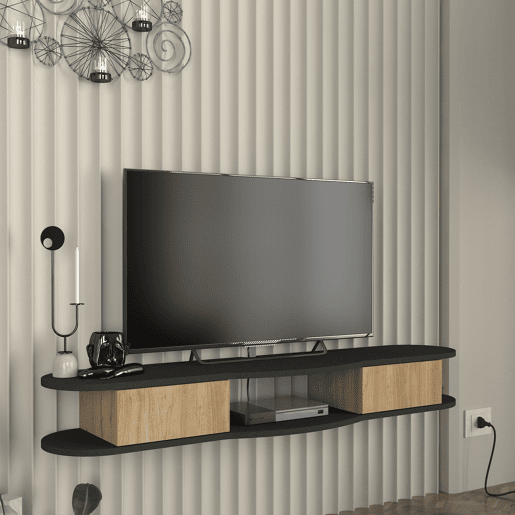 Mesa suspensa para TV Nyskiri com compartimentos 150x35x19 cm antracitecarvalho en.casa