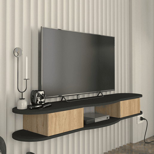Mesa suspensa para TV Nyskiri com compartimentos 150x35x19 cm antracitecarvalho en.casa