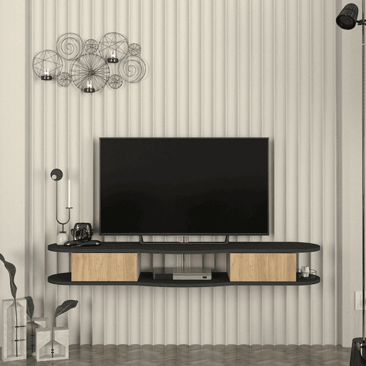 Mesa suspensa para TV Nyskiri com compartimentos 150x35x19 cm antracitecarvalho en.casa