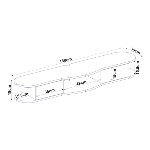 Mesa suspensa para TV Nyskiri com compartimentos 150x35x19 cm antracitecarvalho en.casa