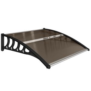 Outsunny Marquise Exterior para Portas e Janelas, 103x96,5 cm, Cobertura de Proteção contra Sol e Chuva, com Painel de Policarbonato, Suportes de PP e Barra de Alumínio, Castanho