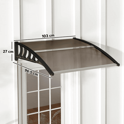 Outsunny Marquise Exterior para Portas e Janelas, 103x96,5 cm, Cobertura de Proteção contra Sol e Chuva, com Painel de Policarbonato, Suportes de PP e Barra de Alumínio, Castanho