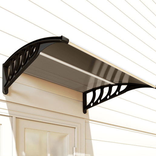 Outsunny Marquise Exterior para Portas e Janelas, 103x96,5 cm, Cobertura de Proteção contra Sol e Chuva, com Painel de Policarbonato, Suportes de PP e Barra de Alumínio, Castanho