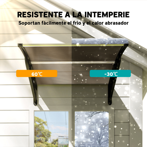 Outsunny Marquise Exterior para Portas e Janelas, 103x96,5 cm, Cobertura de Proteção contra Sol e Chuva, com Painel de Policarbonato, Suportes de PP e Barra de Alumínio, Castanho