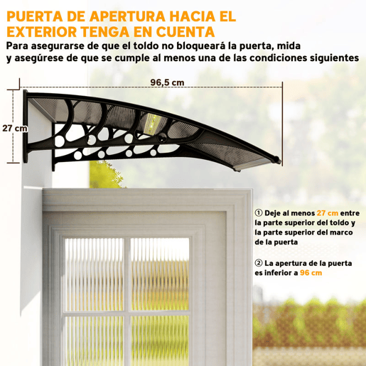 Outsunny Marquise Exterior para Portas e Janelas, 103x96,5 cm, Cobertura de Proteção contra Sol e Chuva, com Painel de Policarbonato, Suportes de PP e Barra de Alumínio, Castanho
