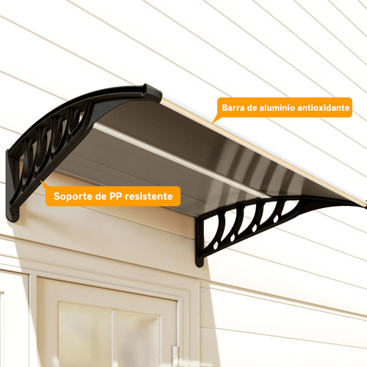 Outsunny Marquise Exterior para Portas e Janelas, 103x96,5 cm, Cobertura de Proteção contra Sol e Chuva, com Painel de Policarbonato, Suportes de PP e Barra de Alumínio, Castanho