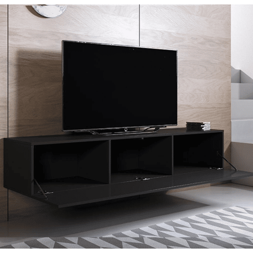 Móvel TV Sala de estar e jantar Preto 160x40x30 1 porta Luke H2 Muebles Bonitos