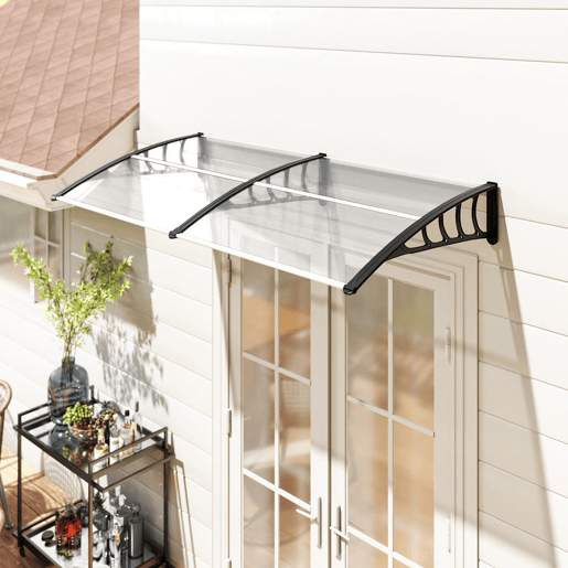Outsunny Marquise Exterior para Portas e Janelas, 200x96 cm, Cobertura de Proteção contra Sol e Chuva, com Placa de Policarbonato, Suportes de PP e Reglete de Alumínio, Transparente