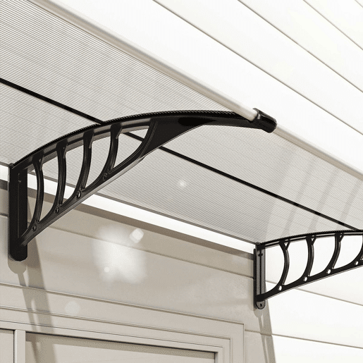 Outsunny Marquise Exterior para Portas e Janelas, 200x96 cm, Cobertura de Proteção contra Sol e Chuva, com Placa de Policarbonato, Suportes de PP e Reglete de Alumínio, Transparente