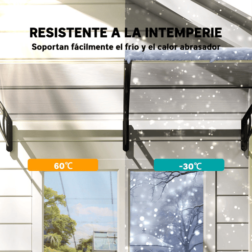 Outsunny Marquise Exterior para Portas e Janelas, 200x96 cm, Cobertura de Proteção contra Sol e Chuva, com Placa de Policarbonato, Suportes de PP e Reglete de Alumínio, Transparente