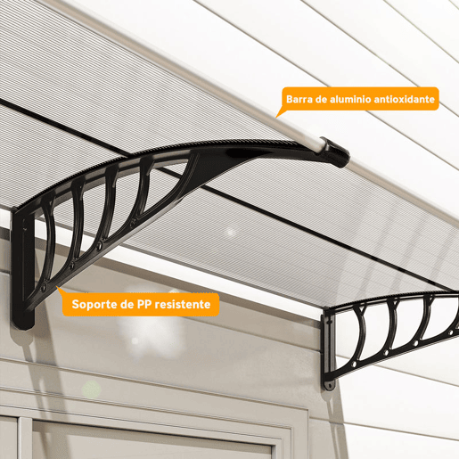 Outsunny Marquise Exterior para Portas e Janelas, 200x96 cm, Cobertura de Proteção contra Sol e Chuva, com Placa de Policarbonato, Suportes de PP e Reglete de Alumínio, Transparente