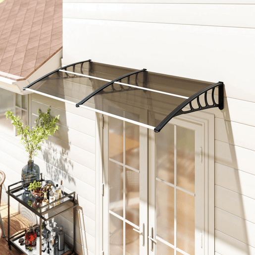 Outsunny Marquise Exterior para Portas e Janelas, 200x96 cm, Cobertura de Proteção contra Sol e Chuva, com Painel de Policarbonato, Suportes de PP e Barra de Alumínio, Castanho
