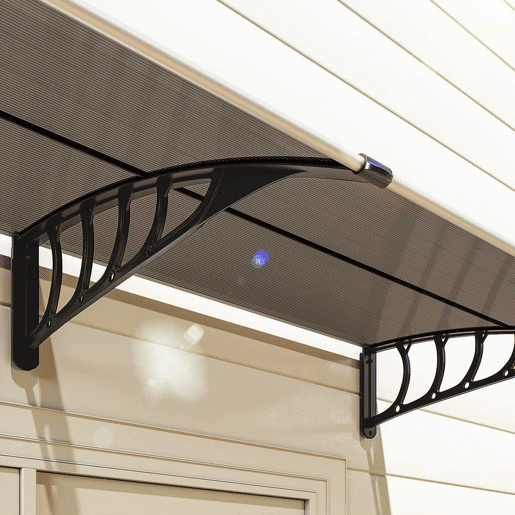 Outsunny Marquise Exterior para Portas e Janelas, 200x96 cm, Cobertura de Proteção contra Sol e Chuva, com Painel de Policarbonato, Suportes de PP e Barra de Alumínio, Castanho