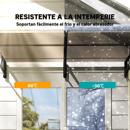 Outsunny Marquise Exterior para Portas e Janelas, 200x96 cm, Cobertura de Proteção contra Sol e Chuva, com Painel de Policarbonato, Suportes de PP e Barra de Alumínio, Castanho