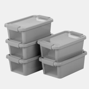 Curver Pack 5 caixas de arrumação com tampa Bi-Box 3L cinzento