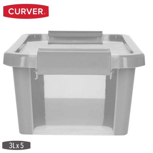 Curver Pack 5 caixas de arrumação com tampa Bi-Box 3L cinzento