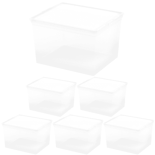 Curver Pack de 6 caixas de arrumação com tampa C-Box 27L transparente
