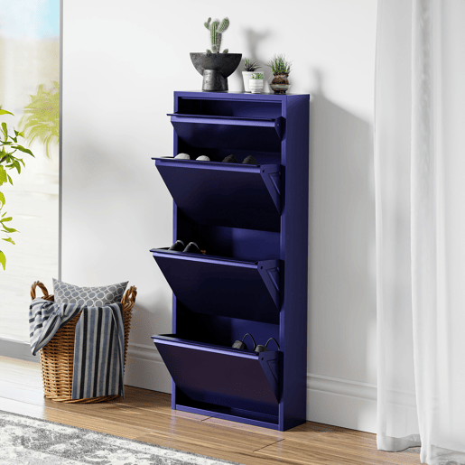 Sapateira Sokndal com 3+1 portas 118x50x15 cm metal - Azul escuro en.casa