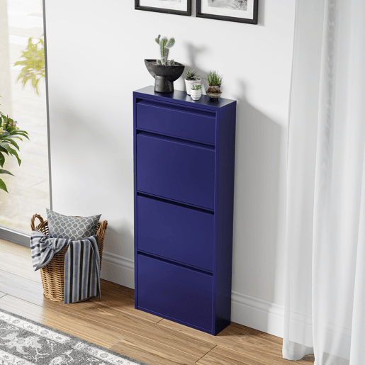 Sapateira Sokndal com 3+1 portas 118x50x15 cm metal - Azul escuro en.casa