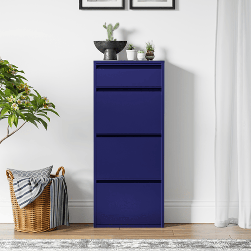 Sapateira Sokndal com 3+1 portas 118x50x15 cm metal - Azul escuro en.casa