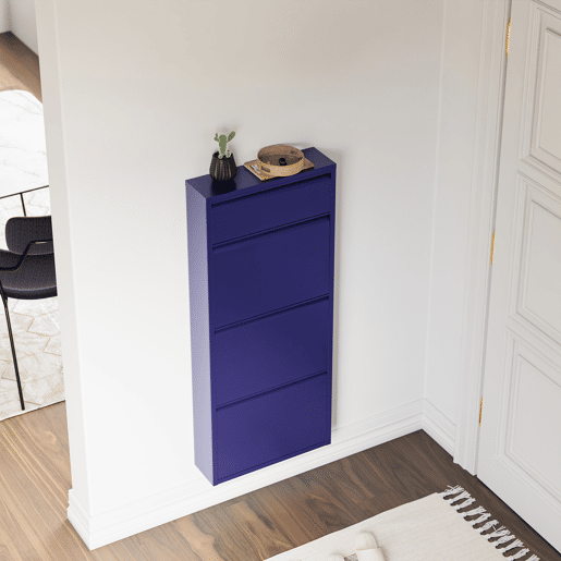Sapateira Sokndal com 3+1 portas 118x50x15 cm metal - Azul escuro en.casa