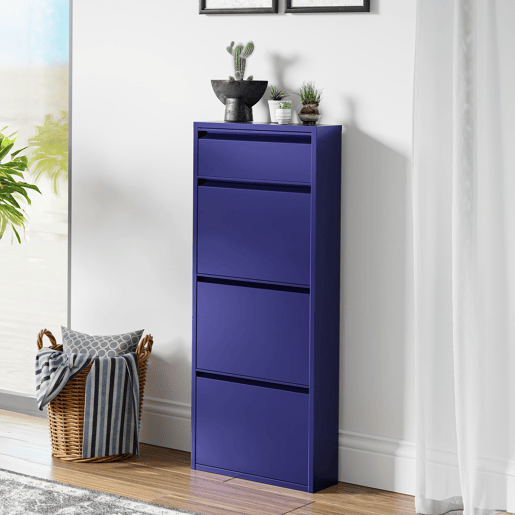 Sapateira Sokndal com 3+1 portas 118x50x15 cm metal - Azul escuro en.casa