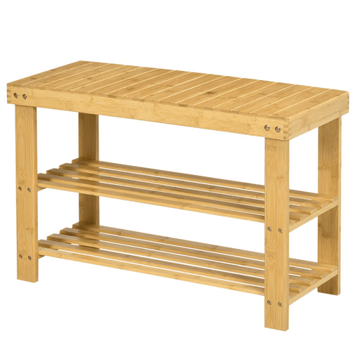 HOMCOM Banco Sapateira de Bambu Sapateira com Assento Organizador de Sapatos com 2 Prateleiras para 6-9 Pares de Sapatos para Entrada Sala de Estar Dormitório 70x28x45 cm Madeira