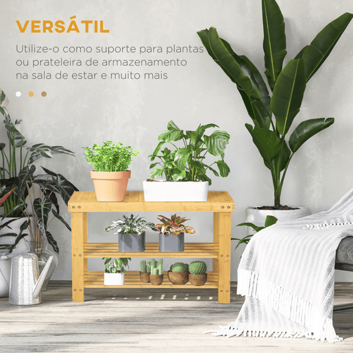 HOMCOM Banco Sapateira de Bambu Sapateira com Assento Organizador de Sapatos com 2 Prateleiras para 6-9 Pares de Sapatos para Entrada Sala de Estar Dormitório 70x28x45 cm Madeira