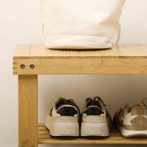HOMCOM Banco Sapateira de Bambu Sapateira com Assento Organizador de Sapatos com 2 Prateleiras para 6-9 Pares de Sapatos para Entrada Sala de Estar Dormitório 70x28x45 cm Madeira