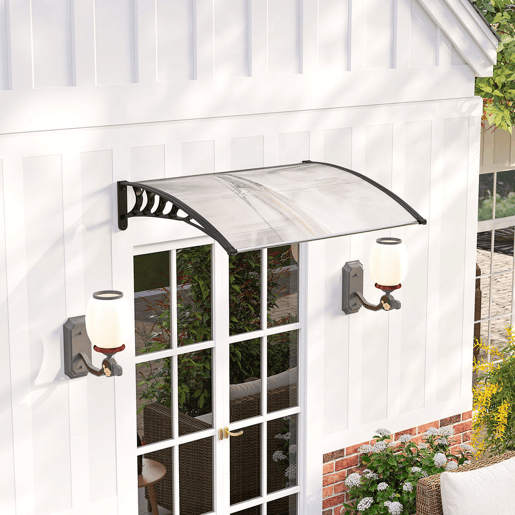 Outsunny Marquise de Proteção 122x89 cm para Portas e Janelas Contra Sol e Chuva Telhado de Proteção com Desenho Moderno Transparente e Preto