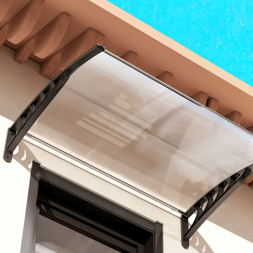 Outsunny Marquise de Proteção 122x89 cm para Portas e Janelas Contra Sol e Chuva Telhado de Proteção com Desenho Moderno Transparente e Preto
