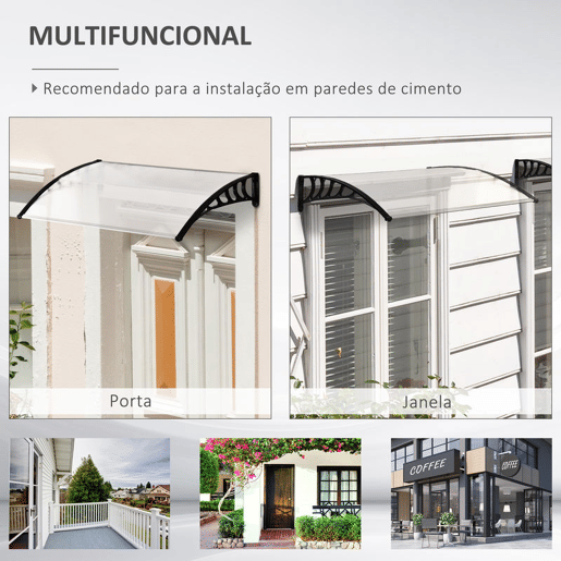 Outsunny Marquise de Proteção 122x89 cm para Portas e Janelas Contra Sol e Chuva Telhado de Proteção com Desenho Moderno Transparente e Preto