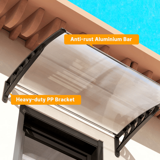 Outsunny Marquise de Proteção 122x89 cm para Portas e Janelas Contra Sol e Chuva Telhado de Proteção com Desenho Moderno Transparente e Preto