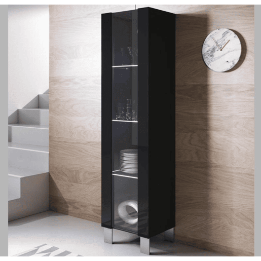 Vitrine Sala de estar e jantar Preto 40x29x177 1 porta LED Luke V5 Muebles Bonitos