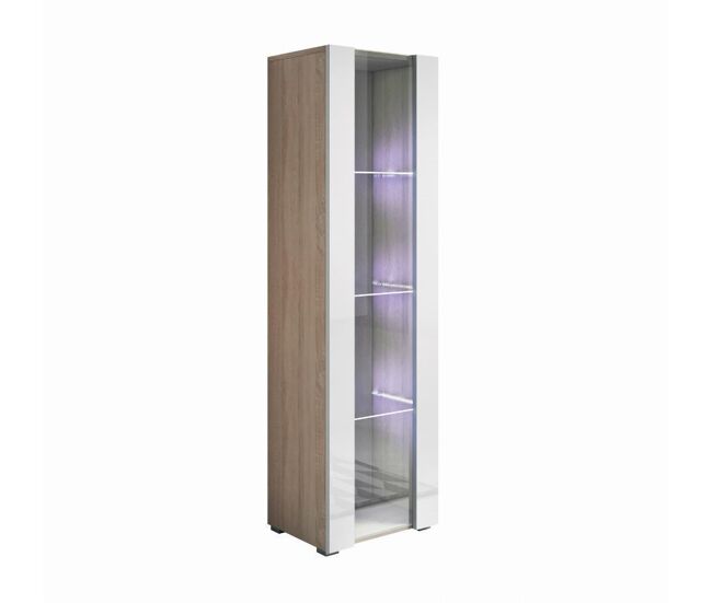 Vitrina salón comedor sonoma/blanco 40x29x167 1 puerta led luke v5 muebles bonitos