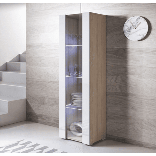 Vitrine Sala de estar e jantar SonomaBranco 40x29x167 1 porta LED Luke V5 Muebles Bonitos