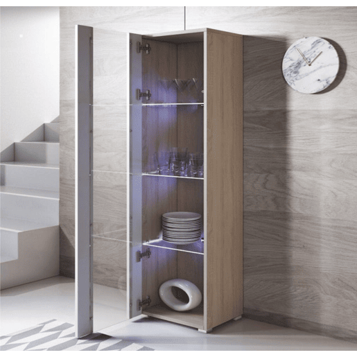 Vitrine Sala de estar e jantar SonomaBranco 40x29x167 1 porta LED Luke V5 Muebles Bonitos
