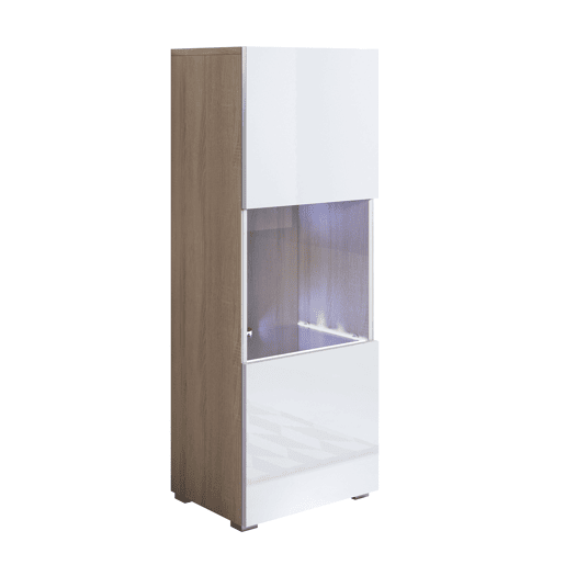 Vitrine Sala de estar e jantar SonomaBranco 40x29x128 1 porta LED Luke V3 Muebles Bonitos